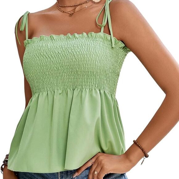 Strappy Cami Top y2k smocked tie babydoll forest fairy - Picture 1 of 2